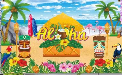Aloha Hawaiian Luau Party Backdrop Banner