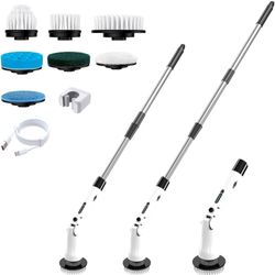Electric Spin Scrubber, Hillyfe Power Shower Cleaning Brush with 8 Replaceable Brush Heads