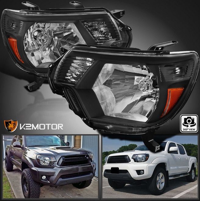Black Fits 2012-2015 Toyota Tacoma Pickup Headlights Lamp Replacement Left+Right
