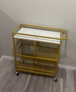 Gold Metal Bar Cart with Faux.  Marble Top need gone today - moving