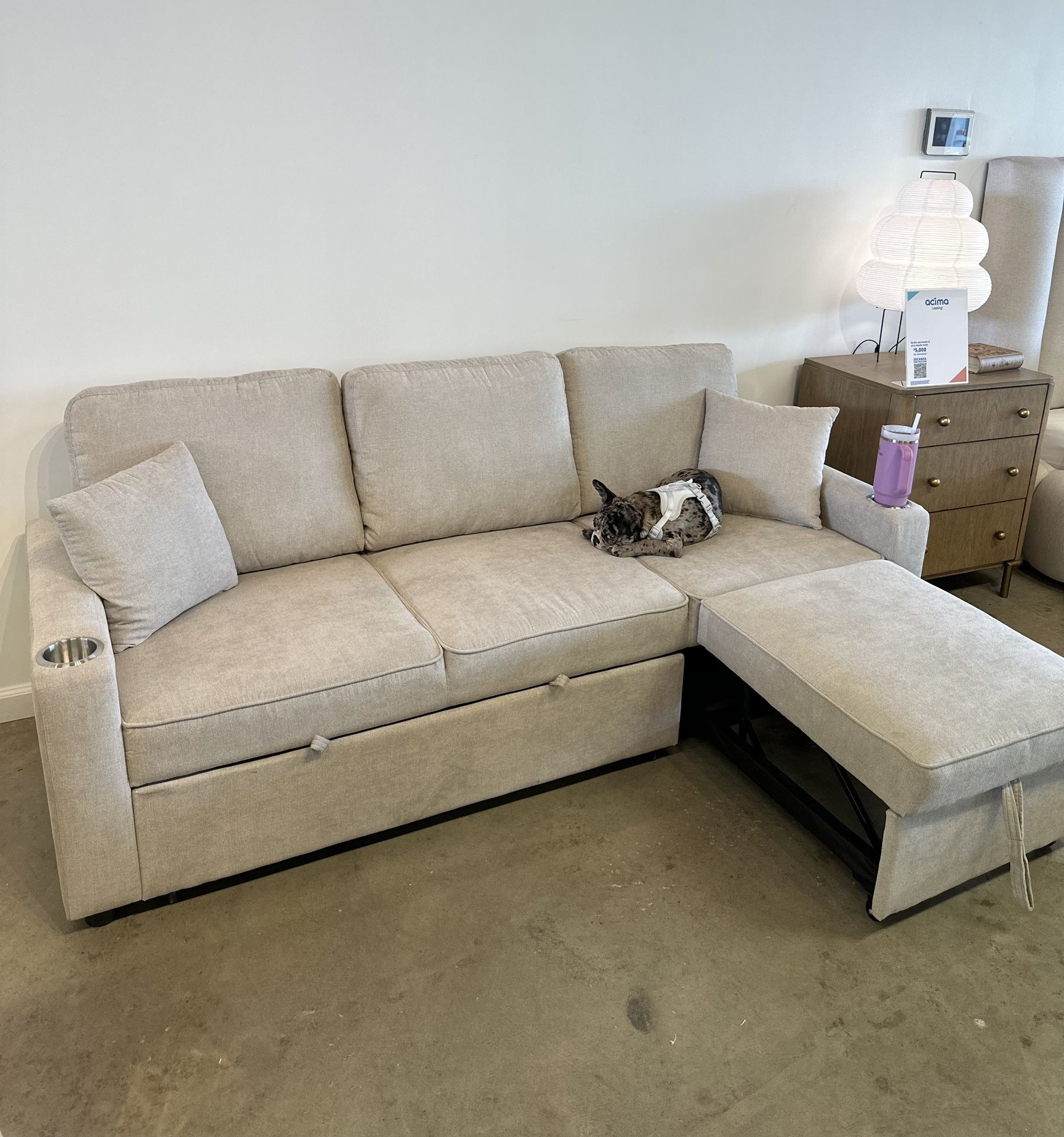 Sleeper Sofa Bed Couch Chaise With Pull Out Chaise & Sleeping Mechanism— FREE Delivery
