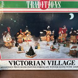 VINTAGE VICTORIAN VILLAGE PORCELAIN 17 PCS