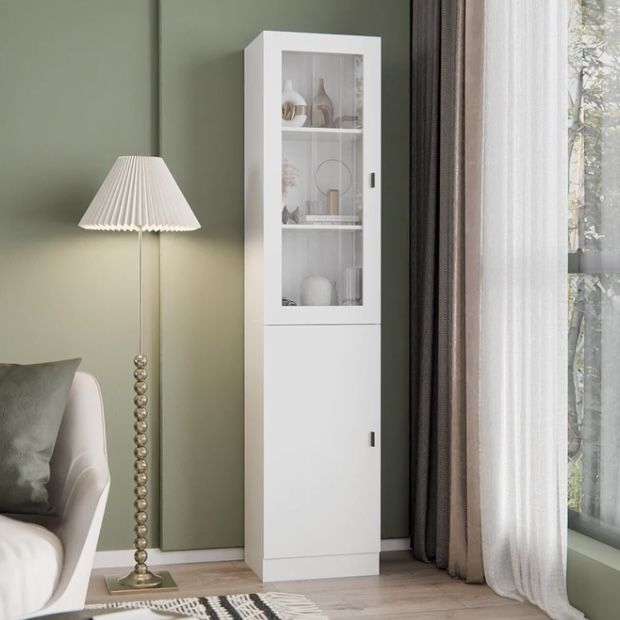 White Wood Storage Cabinet Buffet and Hutch Combination Cabinet With Shelves
