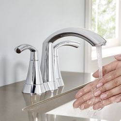 Moen #6172 Glyde Two-Handle Bathroom Faucet. Complete. Open Box. Parts bags still sealed.