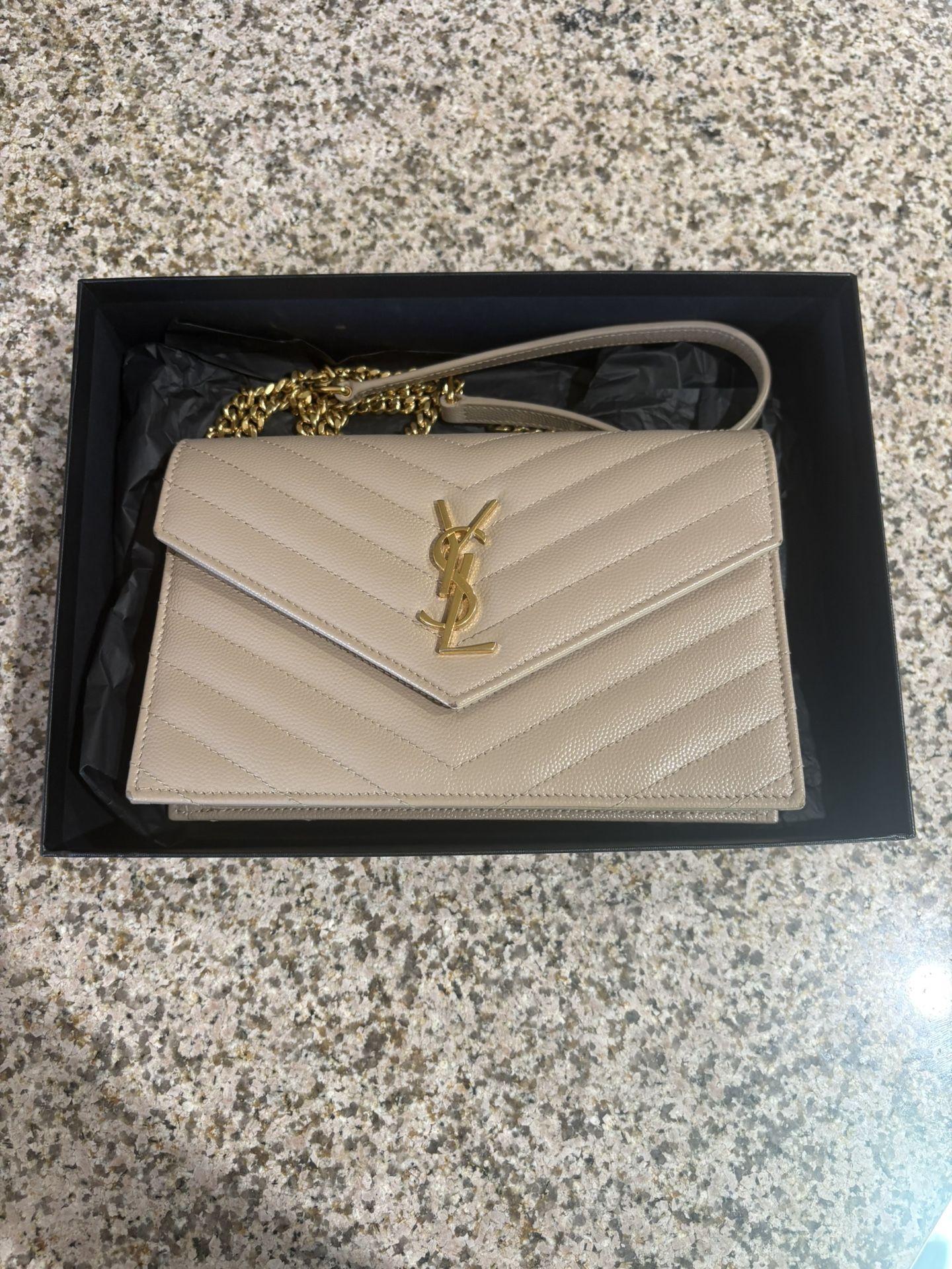 Saint Laurent Cassandre Envelope Chain Matelassé textured leather wallet