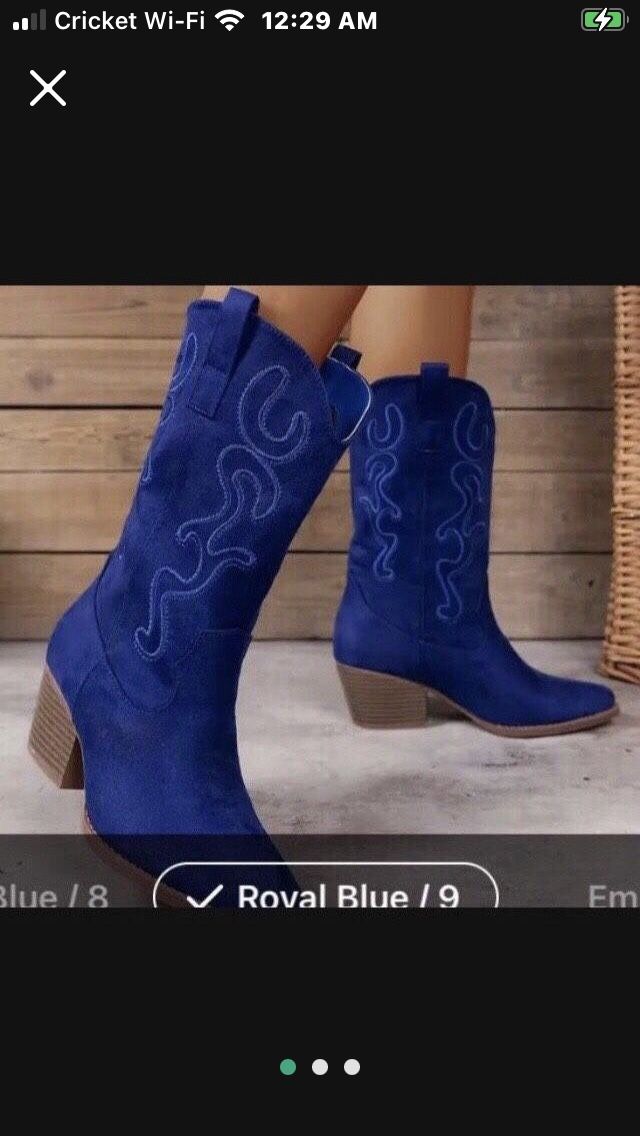 Royal Blue Suede Women Cowboy Boots
