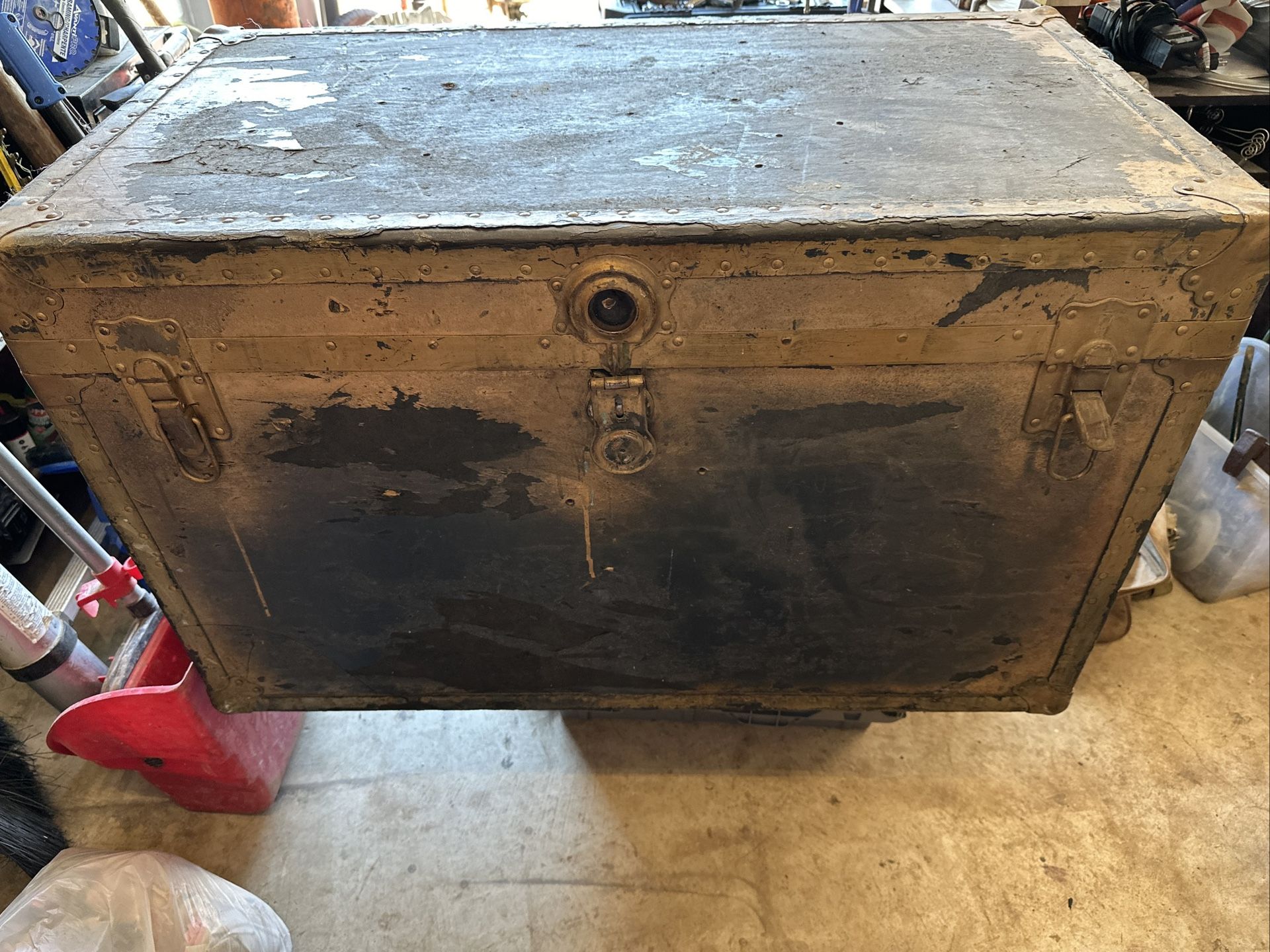 Steamer Trunk, 38”L x 23”H x 20.5” Deep, Needs Some TLC On The Appearance But Solid Structure