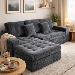 105"W Modular Cloud Sectional Sofa with Ottoman,Faux Rabbit Fur Velvet Frameless Sectional Sofa Couch for Living Room