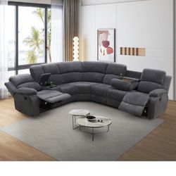 Gray Microfiber Fully Reclining Sectional Couch