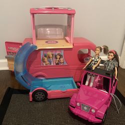 Barbie  Pop Up Camper And Jeep Car With 2 Doll Barbies