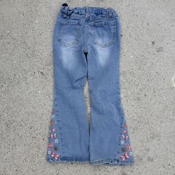 Embroidered butterfly denim bell bottoms size 6