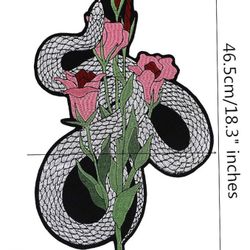 (5) Large Embroidery Snake & Flower Iron-on Patches