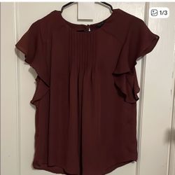 Ann Taylor Red Flutter Sleeve Blouse With Pleated Ruffles… Size SP