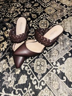 Brown Block Heel Mules- 10 1/2