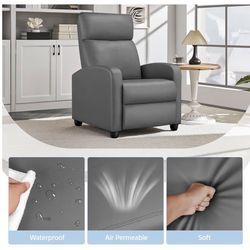 Recliner Chair PU Leather Recliner Sofa Home Theater Seating with Lumbar Support Overstuffed High-Density Sponge Push Silver Gray Recliners