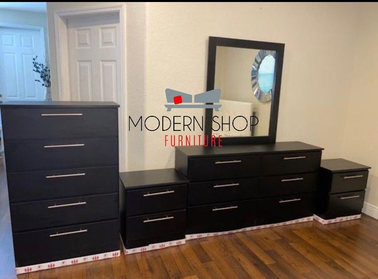 Dresser With Mirror, Chest And 2 Nightstands
