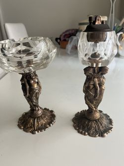 Vintage brass lighter and ashtray