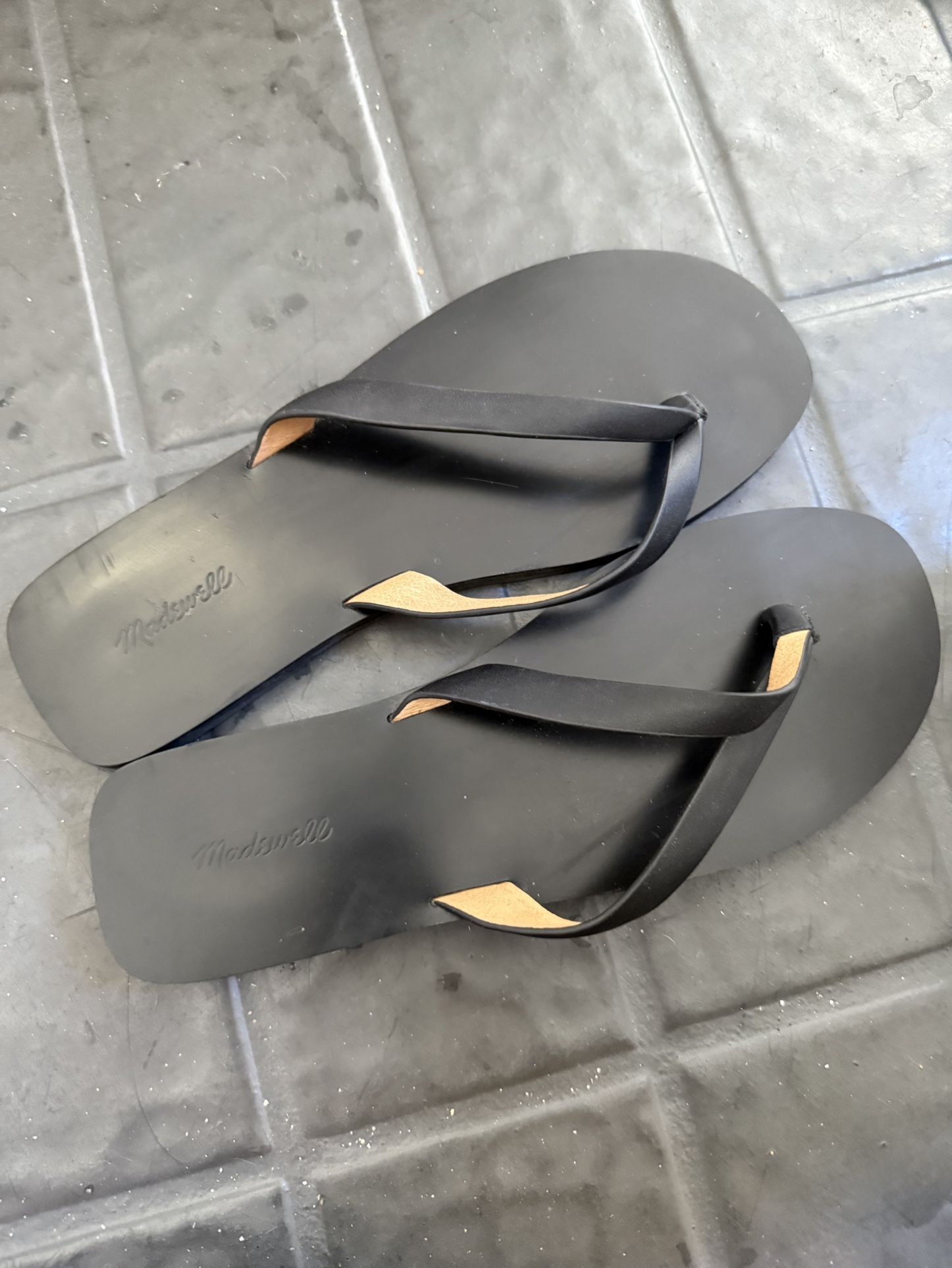 Madewell Leather Sandals, The Gabi Thong Slide Sandal, Black, Size 7