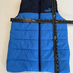 Puma Puffer Vest Boys Medium 10/12 Navy Blue / Royal Blue Full Zip Collared $20