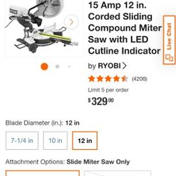 Ryobi Miter Saw 12 Inch 15 Amp 