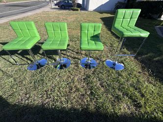 Set of 4 Green Adjustable Swivel Bar Stools