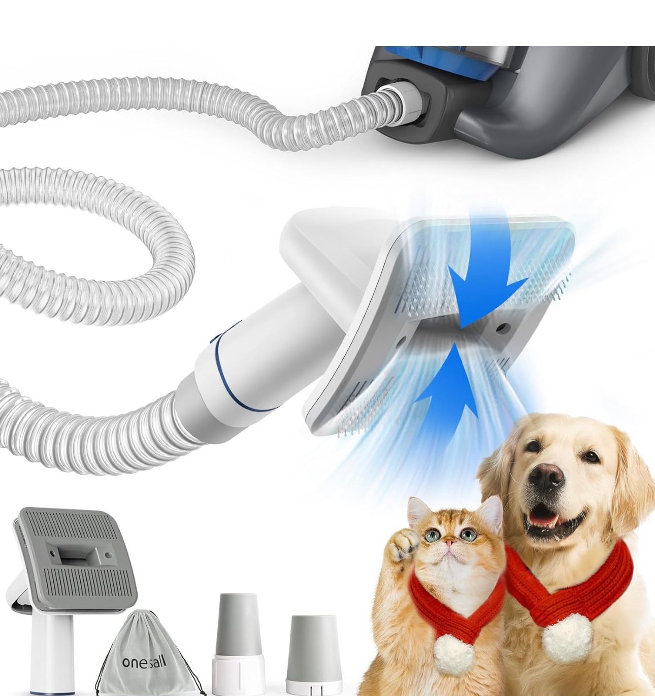 Oneisall Dog Brush Vacuum Attachment - 4 Grooming Tools for Deshedding
