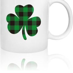  St Patrick's Day Mug Set 12oz Buffalo Plaid Shamrock Truck Coffee Mug Irish Ceramic Matching Mugs Party Cups for Home School Office Table Centerpiece