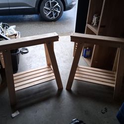 A PAIR of IKEA MITTBACK Trestle, birch Legs Desk Table