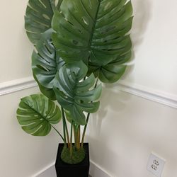 Artificial Monstera 60 Inch Fake Swiss Cheese Potted Faux Floor Plant With Tall Black Planter   