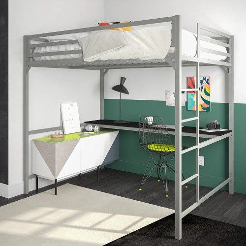 *Brand New*  Full Size Metal Loft with Desk, Silver 