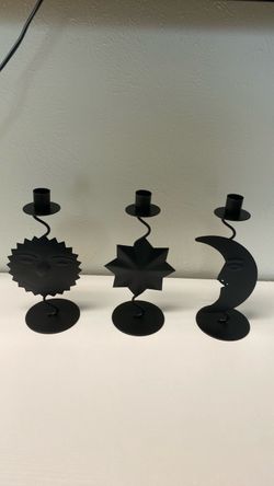 Black Metal Sun Moon Star Candleholder Set