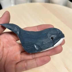 YEEYAYA dark blue Whale 4“ Wood sculpture Hand Carved Wood Figurine woodcarving statue home decor room decor Aquatic animal Marine animals