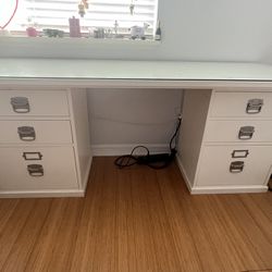 Pottery Barn White Desk With Glass Top