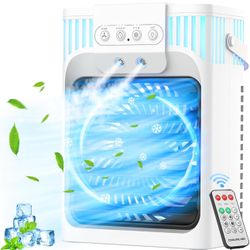 Portable Air Conditioners, 4-IN-1 Evaporative Air Cooler with Remote, 3 Speed Humidify & 3 Modes, 2-8H Timer, 7 LED Light, 1200mL Cooling Fan Mini Air