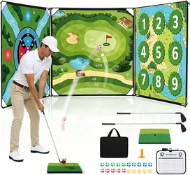 Game Set, 6FTx6FT Golf Game with Double-Sided Golf Practice Mat & Removable tic tac Toe Game, 2 Adjustable Clubs, 20 Sticky Balls, Indoor Outdoor Back