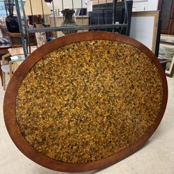 Vintage Oval Table with Poured Resin Pebble Top - 66” x 48” 