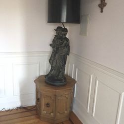 Lamp- Figurine And Hexagonal Wooden Table