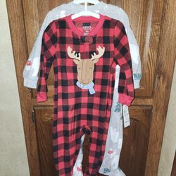 Carters Reindeer Polar Bear Footed Fleece Pajama Set 2pc - 18 Months