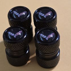 Corvette Tire Valve Stem Caps 4 Pack Black
