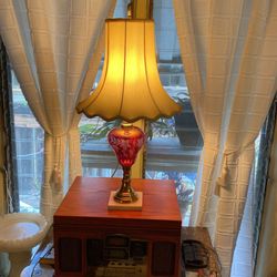 Vintage Victorian 1800s Etched Cranberry Ruby Red Table Lamp