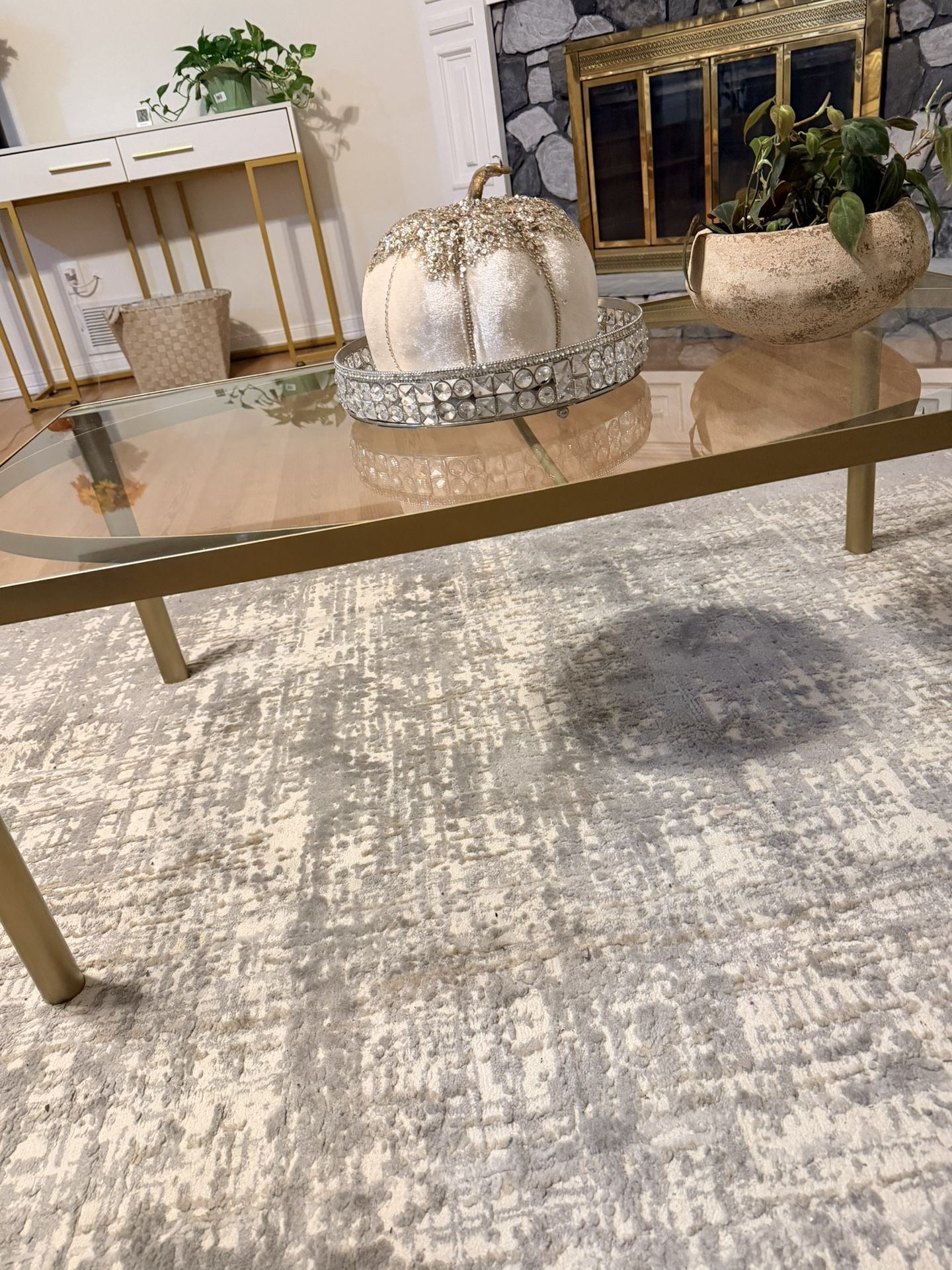 Modern Glass-Top Gold Coffee Table