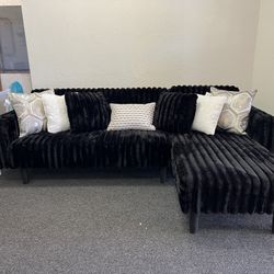 Black Corduroy SectionAl Sleeper Sofa With Chaise 