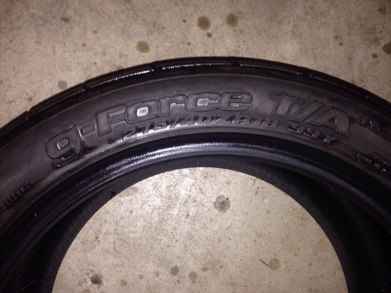 (One) BF Goodrich GeForce T/A 275/40ZR/18 with 70% tread left. (Just got a flat with the other so changed both tires, this tire is in good condition).