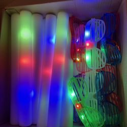 New! 28 Foam Glow Sticks LED + 16 LED Glasses Glow In The Dark Party Supplies 