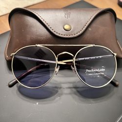 NEW Polo Ralph Lauren PH 3114 Gold Round Aviator Sunglasses w/ Leather Case