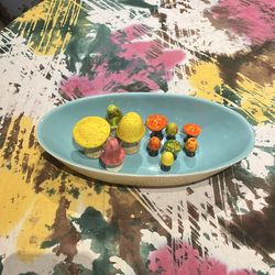 Vintage ceramic China Craft oblong bowl with ceramic mushrooms 🍄