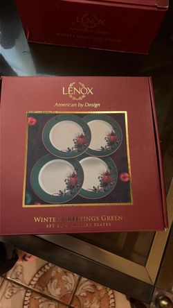 Lenox Winter Greetings Green Dessert Plates Set of 4