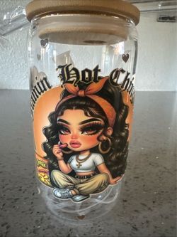 Hot Cheetos Girl Glass Can Cup with Bamboo Lid