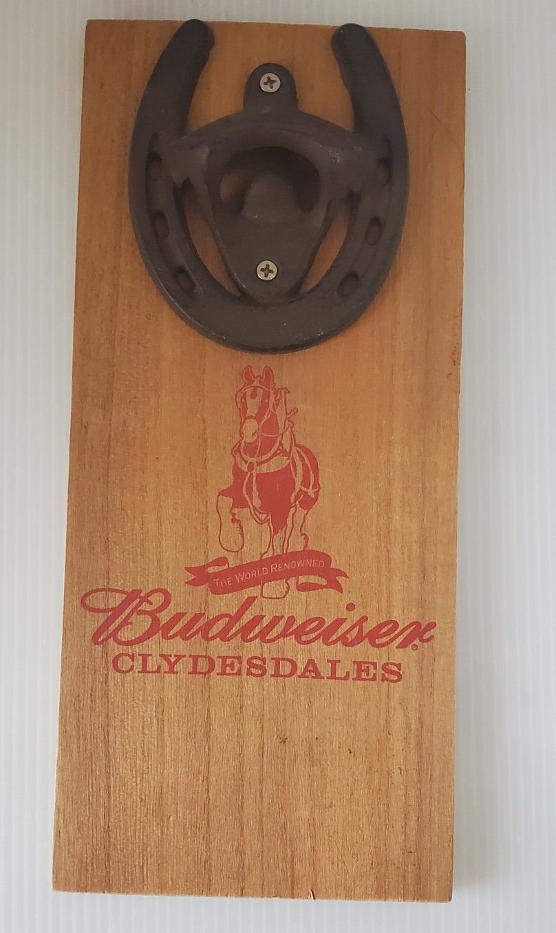 Budweiser Clydesdales Wall Sign With Horseshoe Beer Bottle Opener Anheuser-Busch