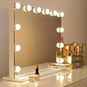 WAYKING Makeup Mirror with Lights, Hollywood Lighted Vanity Mirror with Touch Screen Dimmer, Large Tabletop Mirror with USB